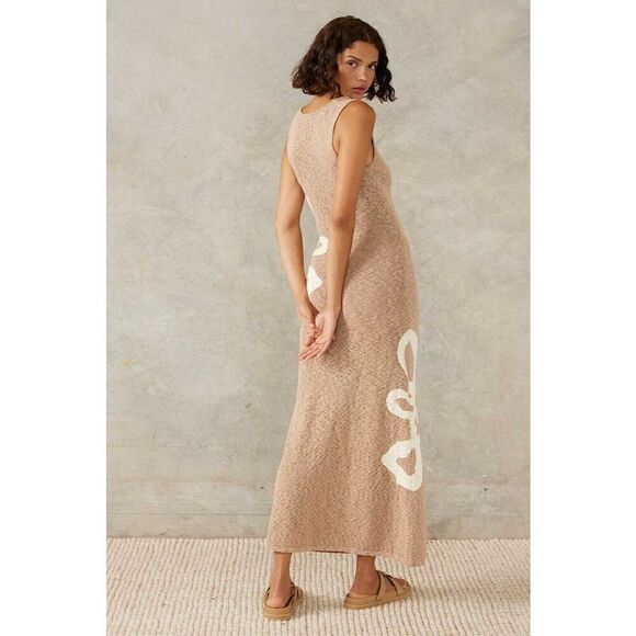 MON RENN BLOOM KNIT MIDI DRESS  TAN AND white Vacation Dress  size S NWT$229 - Picture 5 of 9